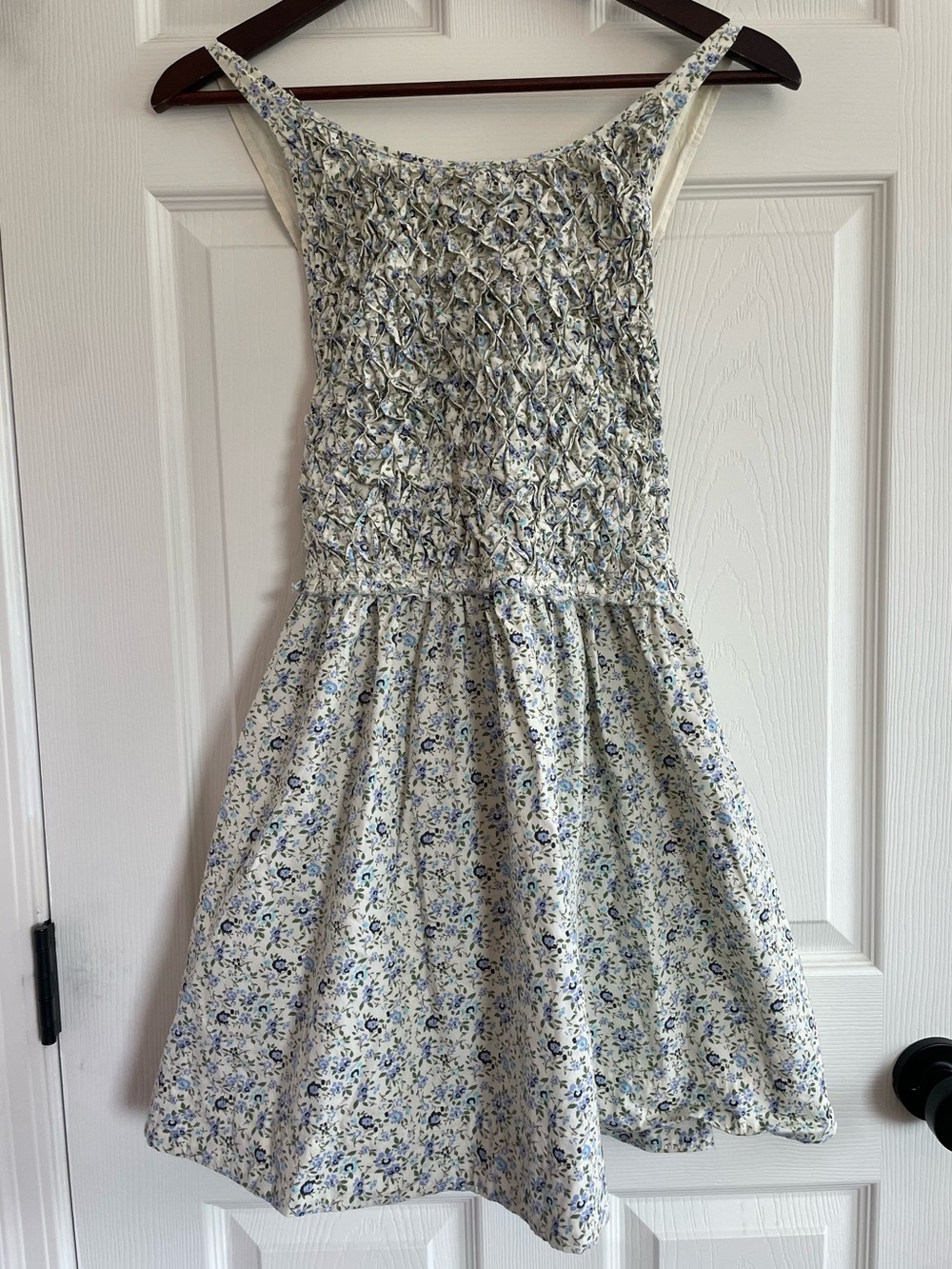 Free People Cream Blue Floral Smocked Mini Dress Size Small Cottagecore Boho